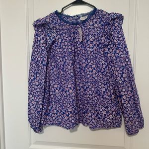 J Crew Blue Floral Long Sleeve Blouse Size L NWT